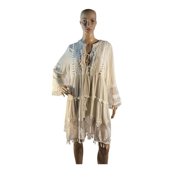 Just Fashion Now Women’s White SizeM Lightweight summer dress with lace and Pom - Picture 1 of 16